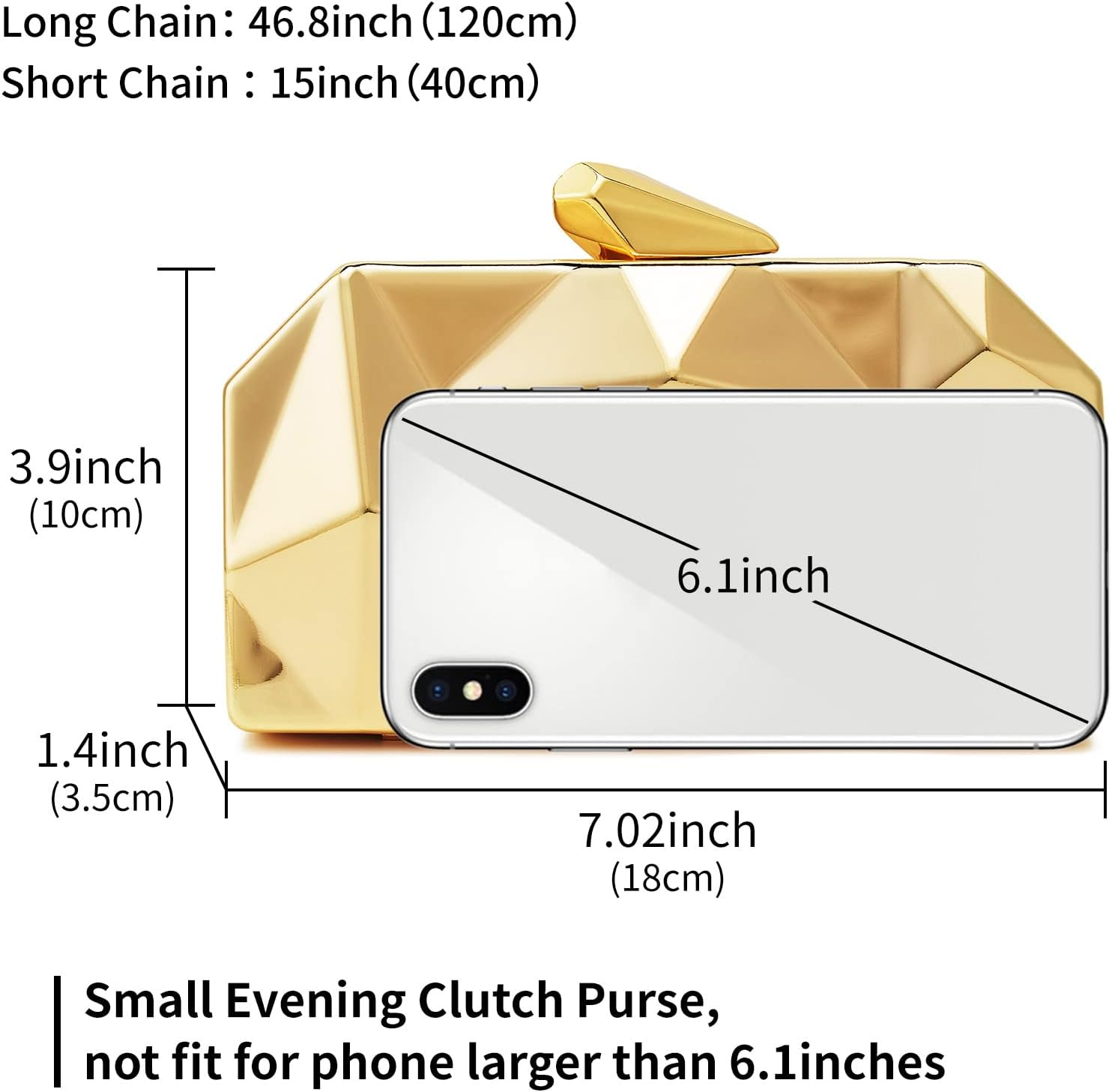 Women Lattice Pattern Metal Evening Clutch Bag,Geometric Evening Clutch Purse Handbag With Chain Strap - Image 2