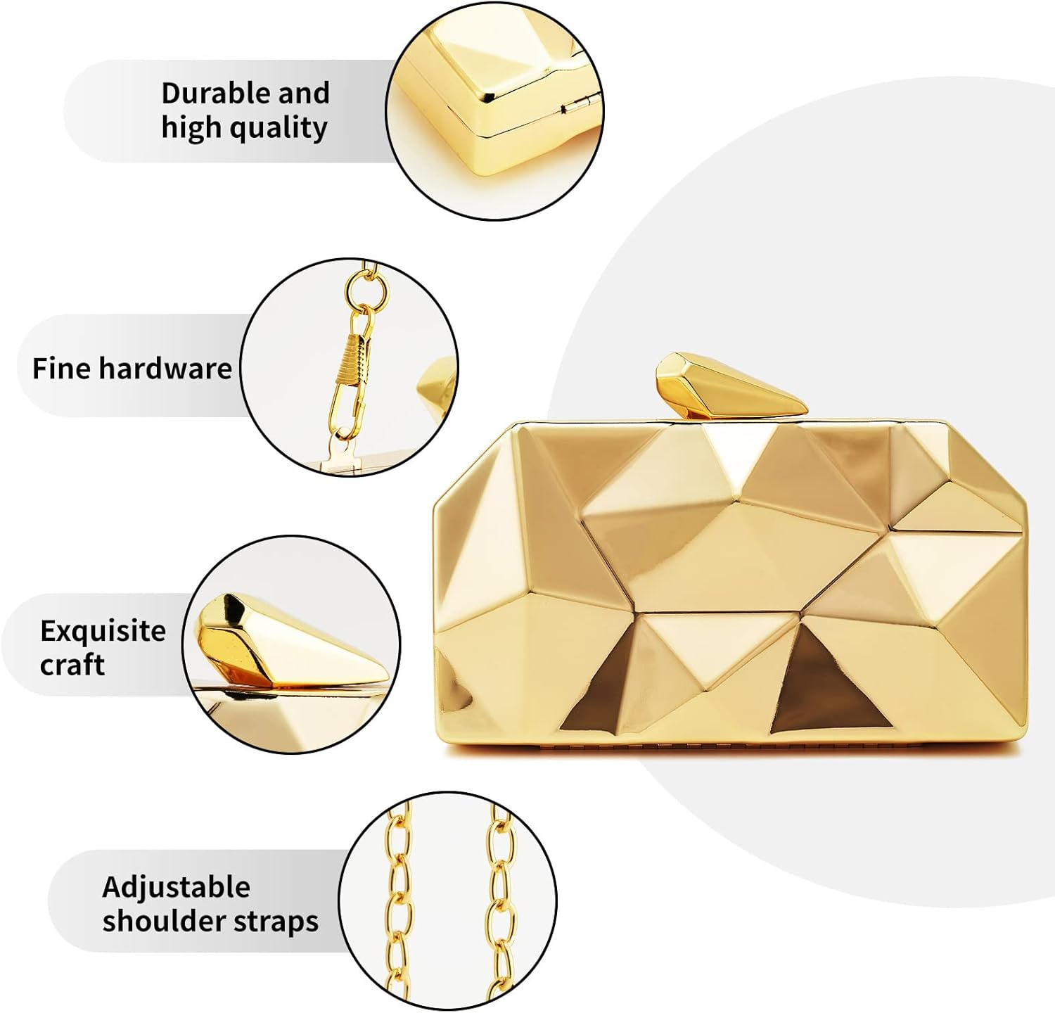 Women Lattice Pattern Metal Evening Clutch Bag,Geometric Evening Clutch Purse Handbag With Chain Strap - Image 3