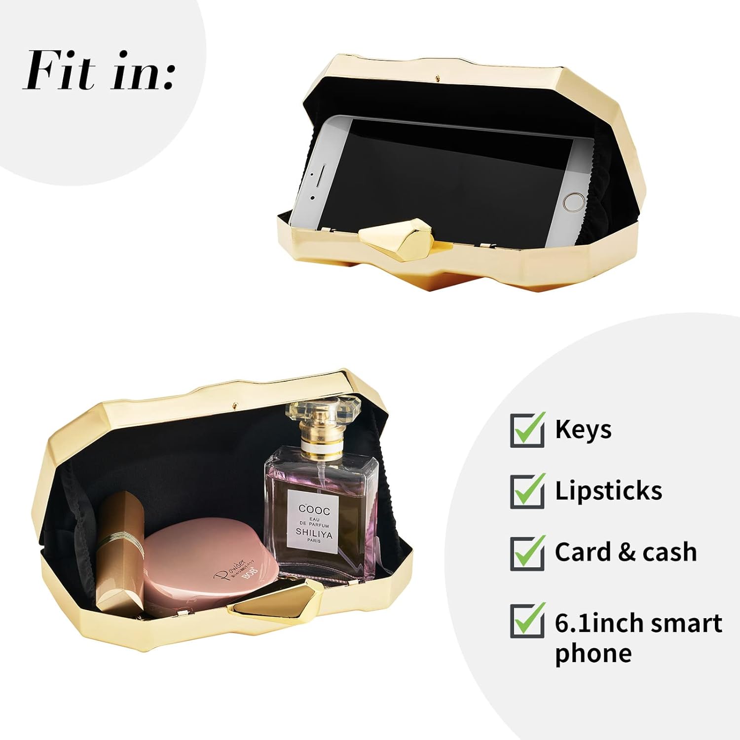 Women Lattice Pattern Metal Evening Clutch Bag,Geometric Evening Clutch Purse Handbag With Chain Strap - Image 4